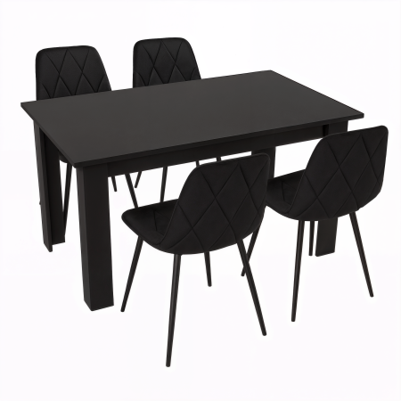 Stół kuchenny 120x80 Czarny +  4 krzesła Piado Czarne